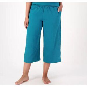 Cuddl Duds Women Pants Sz M Crinkle Jersey Cropped Blue Green A593293